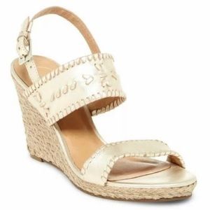 Jack Rodgers Vanessa Raffia Wedge in Gold